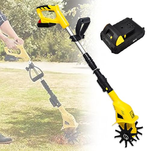 Naturalpowev Electric Garden Tiller, 250 max RPM Powered Tiller Cultivator with 97-127cm/38-50in Adjustable Length, Power Display, for Soil Mixing or Reseeding Grass