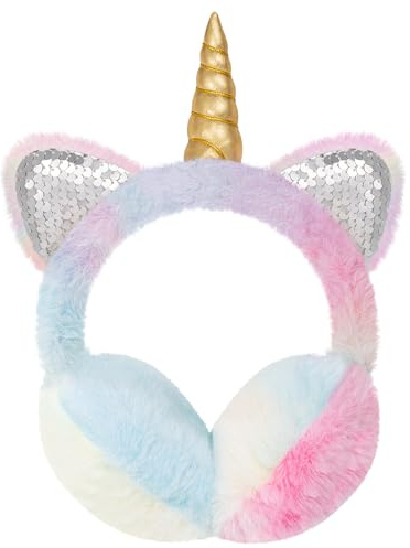 BTHRORO Winter Ear Muffs Kids Unicorn Earmuffs Cute Warm Ear Muffs Portable Soft Plush Ear Warmers for Women Kids Girls