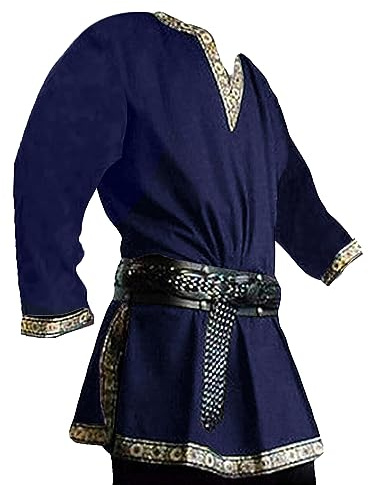 Runcati Costume da Uomo Medievale Rinascimentale Pirata Halloween Tunica vichinga Cavaliere Cosplay Guerriero Larp Camicie,Blu Scuro,M