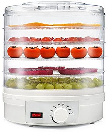 SXHEYUY Food Dehydrator, 35℃-70℃ Adjustable Temperature Control, Dehydrators for Food And Jerky, Fruits, Vegetables, with 5 BPA-Free Transparent Trays,White,UK