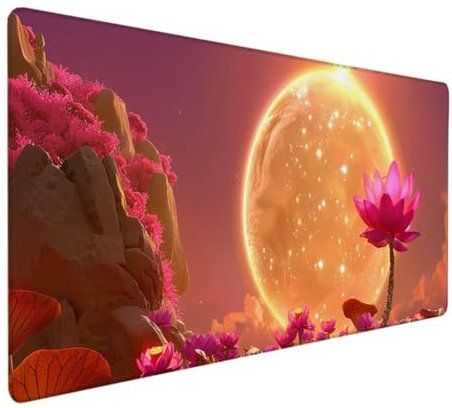 BEIJUYHU Mauspad XXL, Gaming Mauspad 700x300x3 mm, Großes Mauspad mit Genähten Kanten, rutschfeste Desk Mat, Verlängertes großes Mauspad Schreibtischauflage für Büro und Zuhause Mond Blume Z - 2