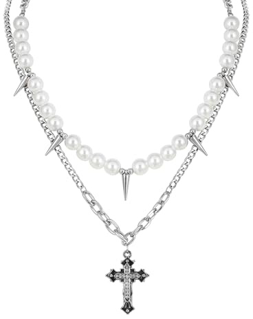 JJDreams Halskette Herren Kreuz Kette Punk Doppelte Halskette mit Kreuz Anhänger Edelstahl Necklace für Herren Damen