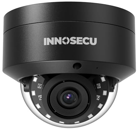 INNOSECU Caméra IP PoE 5 MP, caméra dôme de sécurité extérieure IK10 anti-vandalisme, microphone intégré, objectif grand angle de 2,8 mm, vision nocturne 30,5 m, détection humaine et véhicule, pas de