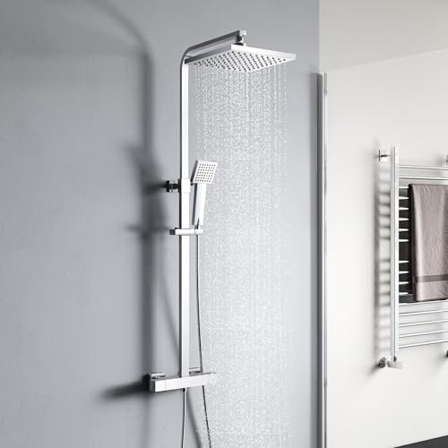 YOOZENA Shower Mixer Set,Thermostatic Shower with Rainfall Shower Head, Shower Mixer,Adjustable Height Shower System for Bathroom
