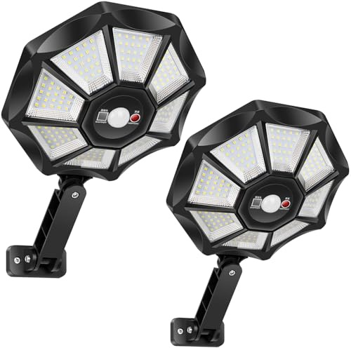 VOPHICHO Farolas Solares Exterior, 6500K Focos LED Jardín con Sensor de Movimiento y Control Remoto, IP65 Impermeable Lampara Solar Luz de Seguridad Exterior para Camino Terraza Patio Garage - 2 Pack