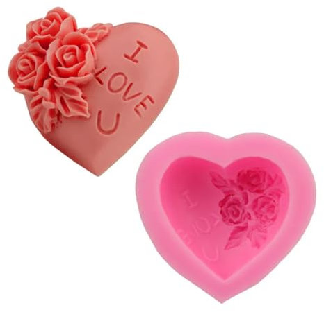 Silicone Mold Set 3D Rose Flower Heart Shape I Love You Fondant Jelly Chocolate Cake Decorating Baking Tool Clay Plaster Mold 7*6.6*3.2cm
