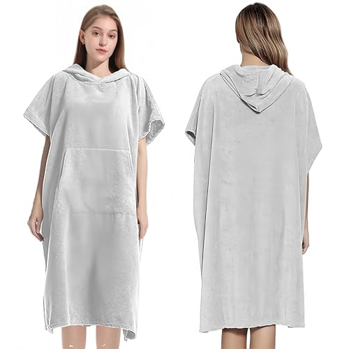 Proumhang Unisex huv med kapuschong - Snabbtorkande mikrofiber poncho & badrock för surfing,simning eller strand Perfekt som omklädningsrock,strandhandduk för män & kvinnor,Ljusgrå 80x110cm