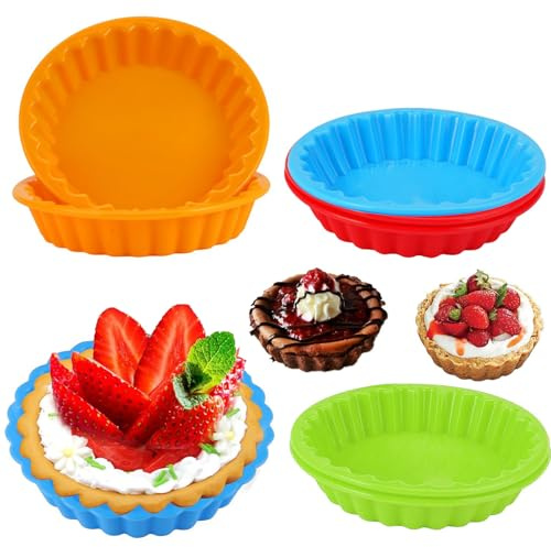 Lot de 8 mini moules à tartelette en silicone - 11 cm - Anti-adhésif - Mini moules à tartelette - Moule à muffins en silicone - Pour tarte, quiche, vert, bleu, orange, rouge