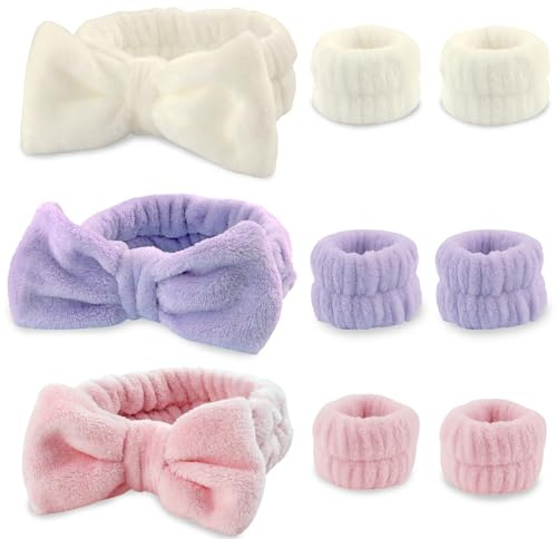 9 Stück Haarband Kosmetik, Spa Bowknot Abschmink Haarband und Handgelenk Waschband zum Waschen von Gesicht, Duschen, Yoga, Sport, Hautpflege