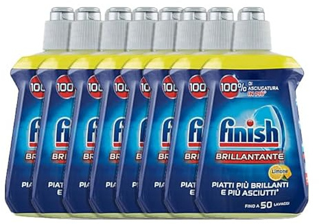 Finish Brillasciuga, Brillantante per Lavastoviglie, Profumo al Limone, 8 Flaconi da 250 ml