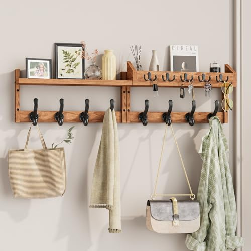 Evermagin 35 Coat Rack Wall Mount with Shelf, 4 in 1 Wall Mounted Coat and Key Hanger with 13 Hooks, Entryway Key Holder with Mail Holder for Living Room, Bedroom