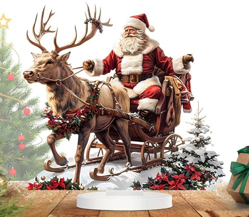 Genérico Figura de Papá Noel en Trineo de navideños,Figura navideña de en Trineo de Papá Noel | navideño acrílico 2D en con de | de Escritorio con de y para Navidad