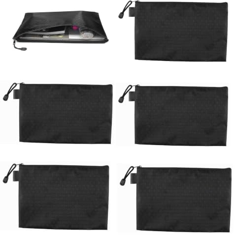 6 Stück wasserdichte Geldtasche A5 Schwarz, Reißverschluss | Dokumententasche Banktasche zur Aufbewahrung von Geld, Dokumenten für Haushalt, Business und Schule 24x18 cm