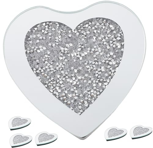 CONGARTENO 6 pezzi Sottobicchieri in Vetro Forma di Cuore Sottobicchiere Trasparente Spesso per Tazze da Caffè e Tè Tappetini da Tavolo Resistenti al Calore e Antigraffio Leggeri e Facili da