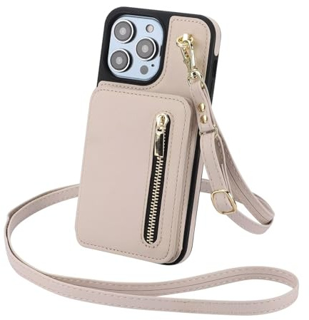 Beajew Kompatibel mit Samsung Galaxy A51 4G Hülle mit Band Kartenfach Ringhalterung Geldbörse Handyhülle, Leder Klapphülle Umhängetasche Handytasche für Samsung Galaxy A51 4G - Mandel