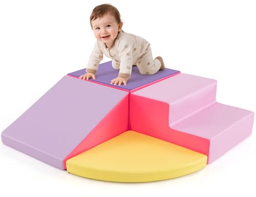 COSTWAY Juego de Bloques de Espuma Grandes para Bebé Bloques de Construcción Juguetes Educativos Ideal para Escalar Deslizar Gatear (Violeta y Rosa)