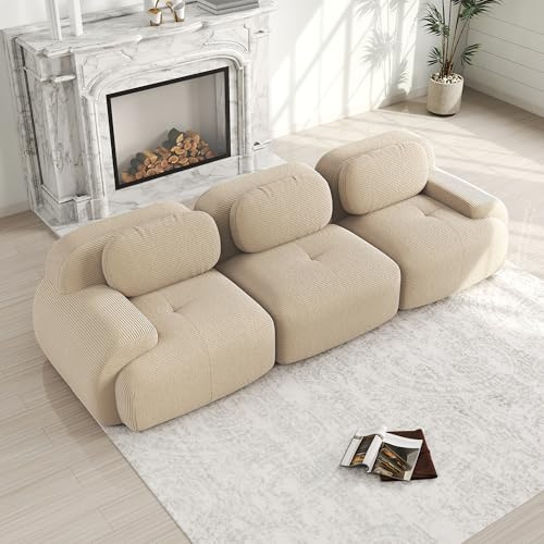 Bladez Divano moderno a 3 posti con coulisse modulare, divano letto senza assemblaggio, divano a nuvola imbottito combinabile, per soggiorno (beige, 3 posti)