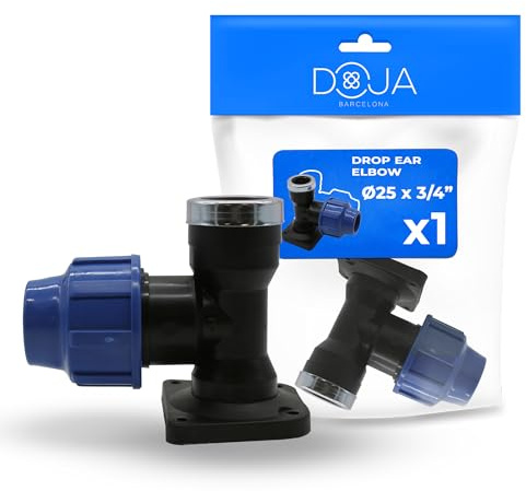 DOJA Barcelona Raccordo a Gomito a Piastra a Muro Parete - 25x3/4 - Installazione Facile, Raccordi Tubi dell’Acqua - Connessione Sicura Antiperdita - Resistente in MDPE per Tubi a Compressione