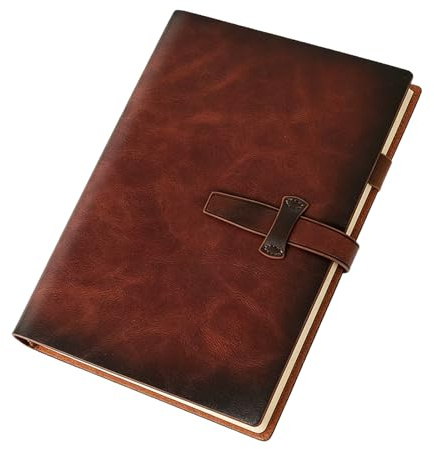 FDHBDF Påfyllningsbar anteckningsbok i vintage läder med 6 ringar och väska, elegant läderdagbok, gåva för män och kvinnor, praktisk dagbok för arbete och författare (A5)