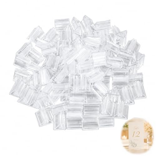 100 Piezas Acrílico Soportes Tarjetas y Notas, 22*20*13mm Transparentes Soportes de Mesa para Fotos, Calendarios y Tarjetas Nombre, Tarjeta Fotos y Nombre, Plástico Transparentes