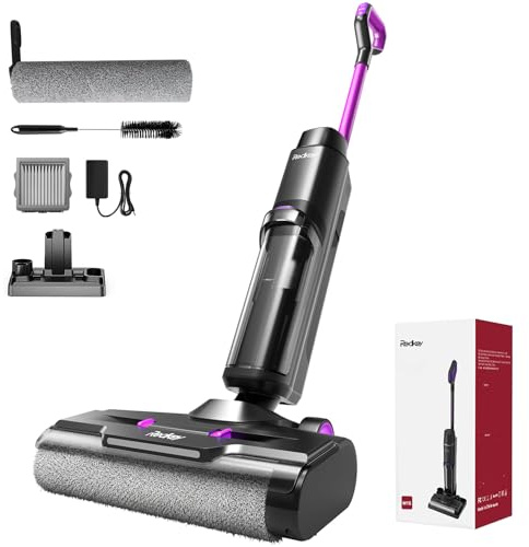Redkey W15 - Aspirador en seco y húmedo con batería, función de autolimpieza, Larga duración, Cepillo de Limpieza de Bordes de 6 mm, anticonfusión, con Pantalla LED y recordatorio de Voz, para Suelos