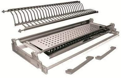 Escurreplatos de acero inoxidable con bandeja, estructura ajustable, 76 cm