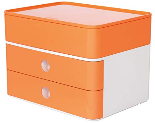 HAN SMART-BOX PLUS ALLISON, kompakte Design-Schubladenbox mit 2 Schubladen und Utensilienbox mit Deckel, apricot orange