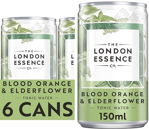 The London Essence Co. Blood Orange & Elderflower Tonic, Premium Cocktail Mixer, 150ml, Pack of 6 cans, No Artificial Colours Preservatives or Flavours, Low Calorie