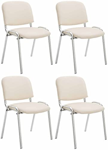 CLP Lot de 4 Chaises De Conférence Ken en Similicuir I Chaise Visiteur avec Piétement en Métal Chromé, Couleur:crème