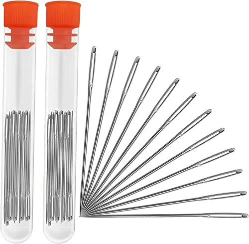 BLMHTWO 40 Pieces Sewing Needles, Embroidery Needles Needles for Sewing with Large Eye and 2 Clear Storage Box Hand Sewing Needles for Leather Yarn Silk Denim Jeans Felt Craft, 51mm/2 inch