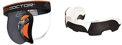 Shock Doctor Herren Tiefschutz mit Ultra Carbon Flex Cup Suspensorium, Grey, M EU & Venum Unisex Predator Mundschutz, Weiß Schwarz,Einheitsgröße EU