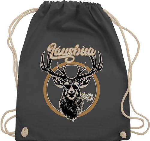 Turnbeutel Rucksack - Kompatibel mit Oktoberfest Tasche - Lausbua Hirsch Hirschgeweih Lausbub - Unisize - Dunkelgrau - trachtenrucksack bayrische trachtentaschen bayrisch oktoberfest-tasche bayern