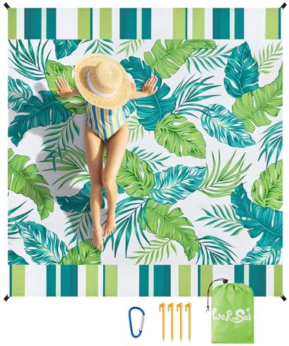 WERNNSAI Tapis de Plage - 200 x 210cm Couverture de Plage Imperméable Tapis Plage Anti Sable Extérieur Séchage Rapide Couverture De Pique-Nique pour Randonnée Voyage Camping Camping