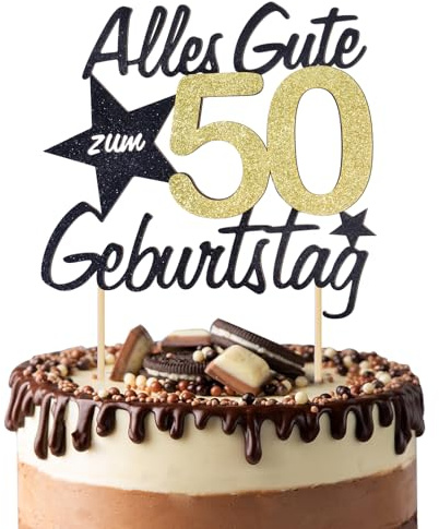 BETESSIN Torten Deko 50 Geburtstag Alles Gute zum Geburtstag 50 Jahre Happy 50th Birthday Cake Topper Kuchen Topper Kuchendeko 50 Geburstagstorte Deko Gold Schwarz Frauen Männer