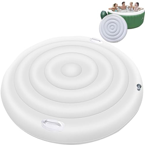 Couvre-bain gonflable, 57 '' Couvercle de bain à remous isolée à l'épreuve du vent ＆ Image de pluie, couvercle rond à bain avec des poignées, couvercles spa à économie d'énergie pour le couvercle de