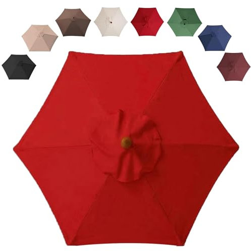 DPAOZPO Gartenschirm Ersatz-Schirmstoff, Ersatz-Bezug Für Ampelschirm 6 Arme/8 Arme, Sonnenschirm Ersatzbezug Wasserdicht, Für Rasen, Deck, Hinterhof (Color : Red, Size : (6Rib) 2.7m/106in)