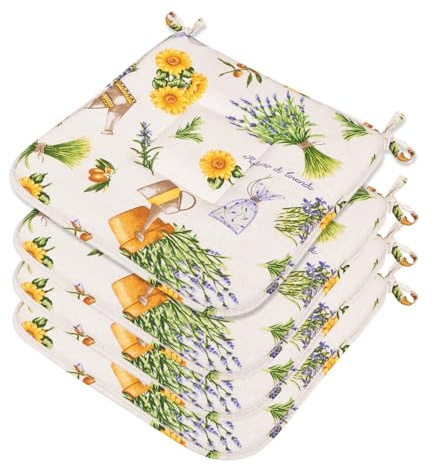 emmevi Set mit 4 Stuhlkissen aus Baumwolle mit Bändern, waschbar, universal, Country, Shabby Chic, Lavendel