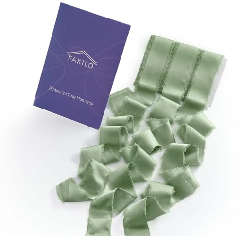 FAKILO Seidenband 3,8 CM x 15 Meter, Salbeigrüne Satin-Seidenbänder zum Verpacken von Geschenken, Babypartys, Hochzeiten, Geburtstagen, Brautsträußen, Weihnachtsdeko