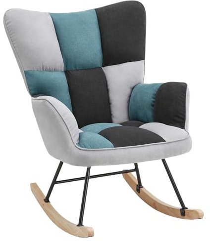 HaiYiZuhause Schaukelstuhl, Bequemer Stillsessel & Lesesessel, Relaxstuhl mit hoher Rückenlehne für Wohnzimmer, Schlafzimmer, Balkon oder Kinderzimmer, Moderner Schaukelsessel (Schwarz, Grau, Blau)
