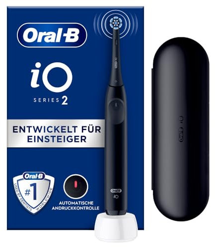 Oral-B iO Series 2 Elektrische Zahnbürste/Electric Toothbrush, 1 Aufsteckbürste, 3 Putzmodi für Zahnpflege, Magnet-Technologie, Reise-Etui, Designed by Braun, Night Black