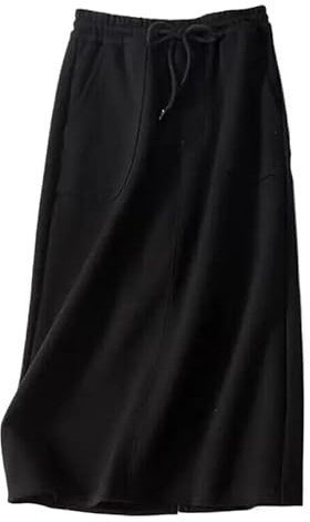 Jupe Chaude pour Femme - Jupe Trapèze Droite Taille Haute pour Femme Jupe De Sport Décontractée en Tricot Mi-Longue Jupe Automne/Hiver Noire L