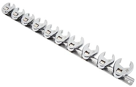 PMJMANKI Juego de Llaves de Pata de Gallo con accionamiento de 3/8 de Pulgada, 10 Piezas, tamaños de 10 mm y 22 mm, Juego de Llaves para Tuercas métricas con riel de Almacenamiento