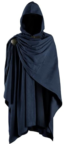 HiiFeuer Medieval Corduroy Hooded Cloak, Renaissance Casual Cape | Adjustable Brooch, Halloween, Ren Faire, Cosplay, Wizard Costume, LARP, Medieval, Hooded Cape, Poncho,Vintage cape,DND Ranger