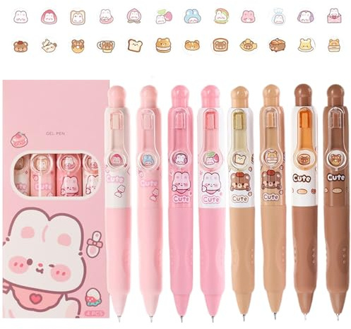 RUISPEED 8er Set Kawaii Mini Penne Conigli & Orsi – Penne a Sfera Retrattili con Immagini Intercambiabili, Inchiostro Nero, Dimensioni da Tasca, Ideali per Scuola, Ufficio, Calza Scolastica o Regali