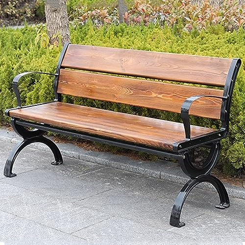 Rustikale Gartenbank aus Beton in Holzoptik mit Metallbeinen – Stilvoller Essbereich für drinnen und draußen für Terrasse, Park, Veranda und Rasen – 120 cm/27,3 Zoll, natürliches und schwarz