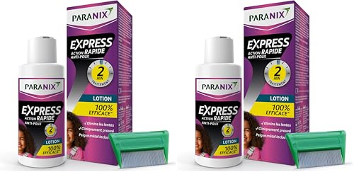 Paranix -Lotion Express 2 minutes 100% efficace contre les poux de tête- les nymphes et les œufs - lentes - 95 ml – Peigne fin en métal inclus (Lot de 2)