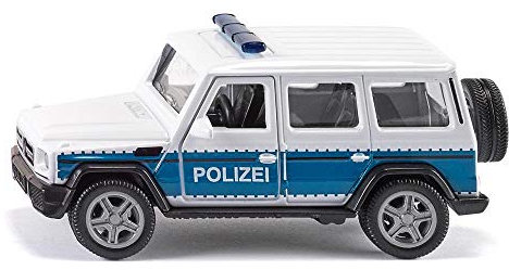 siku 2308, Mercedes-AMG G65 Polizeiauto mit Anhängerkupplung, 1:50, Metall/Kunststoff, Blau/Weiß, Auswechselbare Reifen