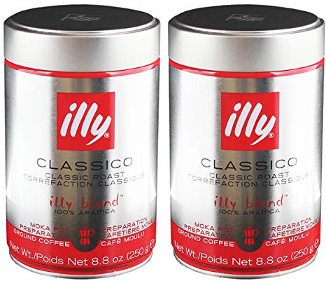 Illy Moka, 100 % Arabica Kaffee, Gemahlener Röstkaffee, Espresso, Normale Röstung, Dose, 2 x 250 g