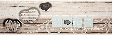 Zala Living Cook & Clean Läufer – rutschfest Teppichläufer Flachgewebe Kurzflor Teppich Küchenteppich Waschbar Küchenläufer Home is Where The Heart is für Flur, Küche – Creme Grau, 45x140cm