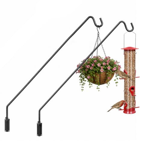 MIXXIDEA 2 Packs Heavy Duty Extended Reach Wall Mounted Deck Hook Wall Pole, Wall Bracket Direction and Length Adjustable Plant Bracket for Bird Feeders, Planters, Suet Baskets, Lanterns, Wind Chimes